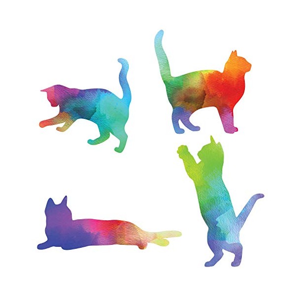 Cat Decals - Set of 4 in Watercolor Rainbow Pattern