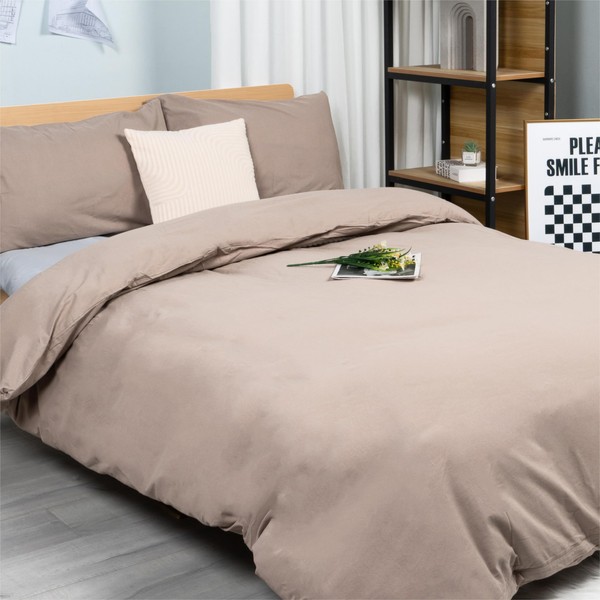 WonLynn Duvet Cover Set King Size, 100% Washed Cotton Like