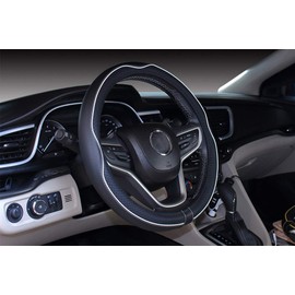 Mayco Bell Small Size Steering Wheel Cover Anti-Slip,Safety,Soft,Breathable,Durable,Full Surround,Comfortable Grip Microfiber Leather (14-14.25 inch, Black White)