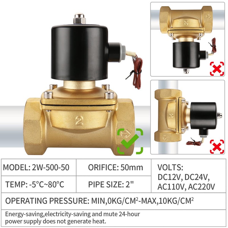Baomain 2 inch AC 220V Brass Electric Solenoid Valve Water