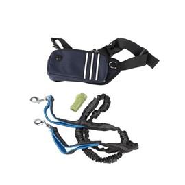 Hands Free Dog Lead with Adjustable Waist Belt, Reflective Bungee Leash & Multifunctional Pouch - Shock Absorbing Design for Running, Walking & Jogging, Fits Medium to Large Dogs (Blue)