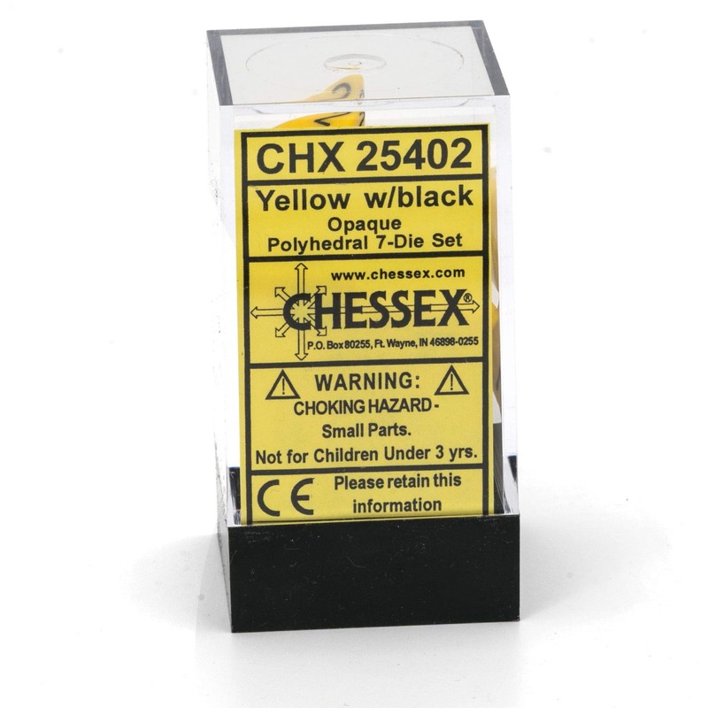 Chessex CHX25402 Dice - Opaque: 7Pc Yellow/Black