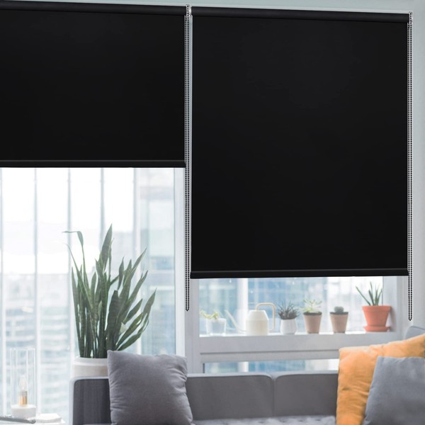 KCO Roller Shades for Windows Blackout Roller Shades Blinds, UV Protection Window Roller Blinds Room Darkening Shades for Bedroom, Kitchen and Living Room, 25" W x 72" L, Black