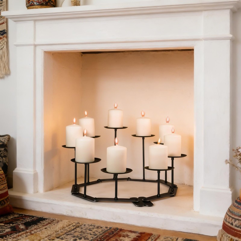 Candelabra Fireplace Candle Holder: 9 Black Iron Candelabra Fireplace Candle