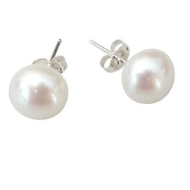 StunningBoutique Large Cultured Freshwater pearl 10mm (925) Sterling Sivler White Pearl Stud earrings, presented in an attractive gift Box