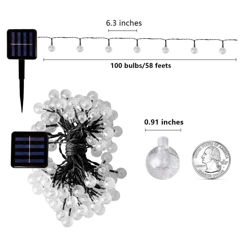 AVAMERY Solar String Lights Outdoor Waterproof, 100LED Crystal Ball Fairy