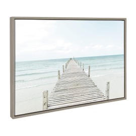 Kate and Laurel Sylvie Wooden Pier On The Beach Framed Canvas by Amy Peterson, 23x33 Gray, Coastal Calming Wall Decor For Your Living Room, Bedroom, Or Bathroom