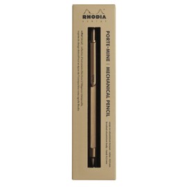 RHODIA 9370C - scRipt Mechanical Pencil Hexagonal Body in Brushed Aluminum - Gold - for Standard 0.5 mm Graphite Leads, Retractable Steel Barrel, Eraser Under the Push Button - scRipt Collection