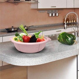 Plastic Colander Food Sieve Strainer Basket for Food Washing Draining Pasta Spaghetti Rice Salad Vegetable Kitchen Cooking Hobby (31cm - Pink)