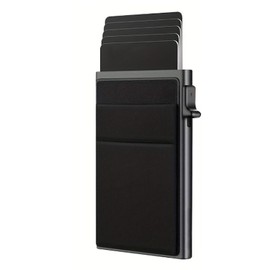 WADY Tarjetero Antirrobo Con Múltiples Ranuras para Tarjetas, Delgado Tarjetero Metálico Con Protección RFID, Con Capacidad para 6 Tarjetas Bancarias Y Dinero En Efectivo Cartera Desplegable (Negro)