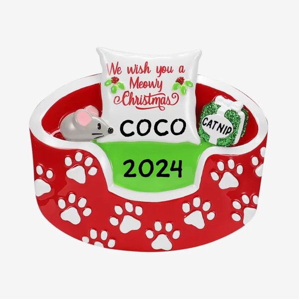 Personalized Cat Christmas Ornaments 2024 ~ Custom Cat Lover Holiday