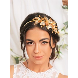 IYOU Flower Copper Wire Headbands Gold Crystal Bridal Hair Bands Sparkly Rhinestone Handmade Headpiece Vintage Party Prom Wedding Hair Accessories for Women