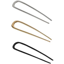 3Pcs French Hair Pin Metal, French Twist Hair Pin U Shaped, Fork Gold Silver Black, Large Updo Hairpin, For Women Girls, Hairstyle Decorative Accessories