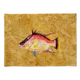 Caroline's Treasures 8751PLMT Hog Snapper on Gold Fabric Placemat Washable Placemat Dinner Table Decor No Ironing Linen Look