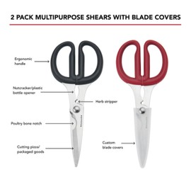 KitchenAid Multipurpose Shear Set, Versatile Scissors with Nutcracker, Bottle Opener, Ergonomic Handles with Protective Blade Covers, 2 Piece