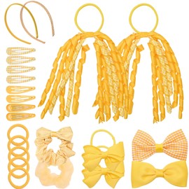 Basic Sense Gingham Girl Hair Accessories Set 16 Pieces Hair Ties, Pins, Scrunchies, Ribbon Ponytail Holder Summer School Check Uniform, Yellow