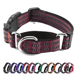 Hikiko Martingale Dog Collars Reflective Nylon Dog Collar with Quick Release Buckle Adjustable Training No Slip Dog Collar (Small, Burgundy)