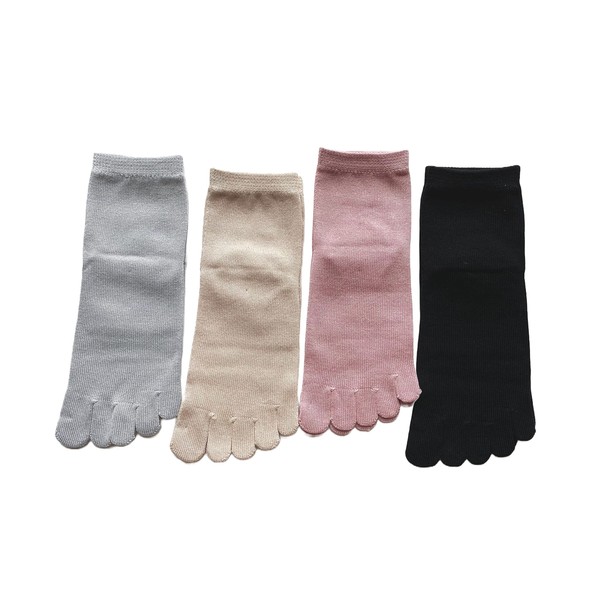 Made in Japan 5 Toe Socks, Short Socks, 8.7 - 9.8 inches (22 - 25 cm), 100% Cotton, 4 Pairs