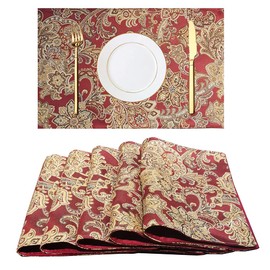 Luxury Retro placemats for Dinner Table Set of 6,Machine Washable Fabric Placemats Non-Slip Heat Resistant Indoor Dining Table mats placemats (Red, Set of 6)