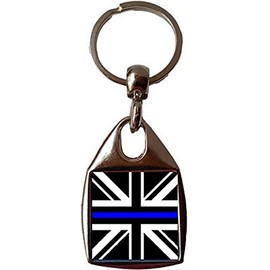 Thin Blue Line Police Luxury Double Sided Metal Keyring And Velvet Gift Bag
