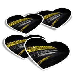 Vinyl Heart Stickers (Set of 4) - Tyre Marks Race Car Drift Drifting Fun Decals for Laptops,Tablets,Luggage,Scrap Booking,Fridges #24351