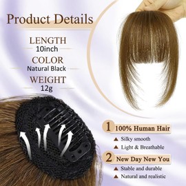 Jijukor Clip In Bangs 100% Human Hair Bangs French Ligth Brown Clip In Bangs Fringe with Temples Real Human Hair Fake Bangs Extensions for Women Daily Wear