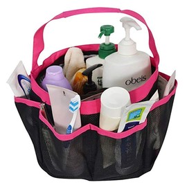Quick Drying Oxford 8 Pockets Hanging Mesh Shower Caddy Organizer Toiletry Tote Makeup Cosmetic Storage Bag Travel Camp Gym Dorm Bathroom Accessory Pouch Case Holder with Handles Caddy Tote (Rose Red)