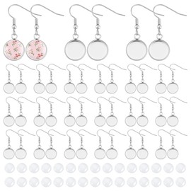 UNICRAFTALE 40Sets 80pcs Blank Dome Bezel Tray Dangle Earrings Tray 12mm Stainless Steel Flat Round Dangle Earring Making Kits with Transparent Glass Cabochon Settings Ear Hooks for Jewelry Making