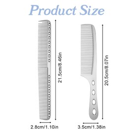 Ouligay 2 PCS Metal Comb Stainless Steel Fine Tooth Comb Aluminum Hair Combs Unbreakable Teeth Design, Professional Barber Comb Set, Anti Static Hair Combs for Men Women