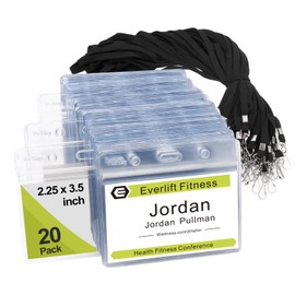 Fushing Clear Plastic Horizontal Name Tags Badge ID Card Holders and Flat Neck Lanyards with Swivel Hook (20)