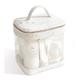 ROWNYEON - Bolsa de maquillaje transparente para artículos de aseo de viaje, estuche transparente con cierre, organizador de maquillaje portátil, bolsa transparente para artículos esenciales con asa,