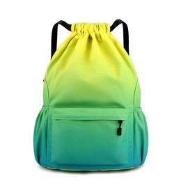 YYKSYDPT Gym Bag for Men and Women, Drawstring Gym Bag, Waterproof Oxford Backpack with Large Capacity for Travel, Leisure, Work, Sports, Yellow-green gradient