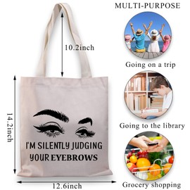PLITI Esthetician Tote Bag Beautician Gift I'm Silently Judging Your Eyebrows Funny Esthetician Supplies Bag (judging eyebrows TG)