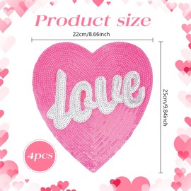 INFUNLY 4pcs Pink Heart Shaped Sew On Applique Sequin Heart Applique Patches Iron on Crystal Heart Patch Love Heart Embroidery Patch for Clothes Dress Jeans T-Shirts DIY Decor