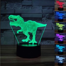 Dinosaur Night Light for Kids T-Rex 3D Illusion Table Lamp 7 Colors Gradual Changing Xmas Decorations Led Light with Smart Touch & USB Cable - Dinosaur Toys for Boys Age 2 3 4 5 6 7 8 Year Old
