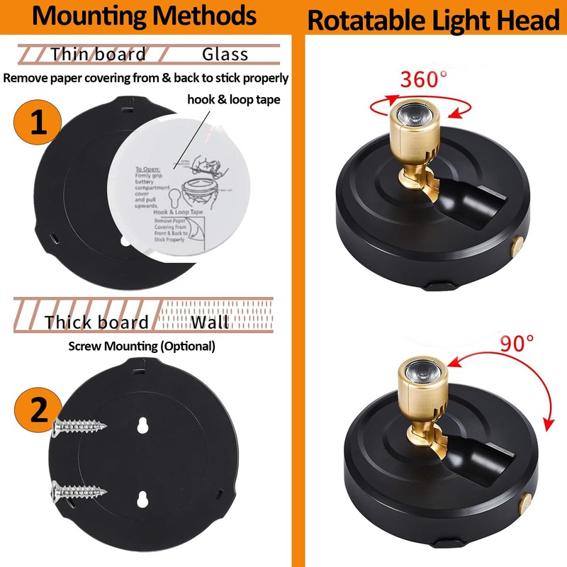 RAHAN Wireless LED Spotlight, 2Pack Battery Powered Picture Lights Puck