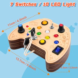 CGYUJISD Montessori Toddler Busy Board, Wooden Sensory Board Switch Toy with LED Light Switch Toys Educational Travel Toys for 1+ Year Old Baby and Toddler