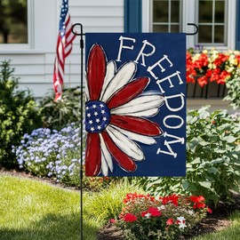CROWNED BEAUTY 4th of July Patriotic Floral Garden Flag 12x18 Inch Double Sided Small Burlap for Outside Independence Day Holiday Blue Red Flag for Outside Yard Welcome CF1623-12