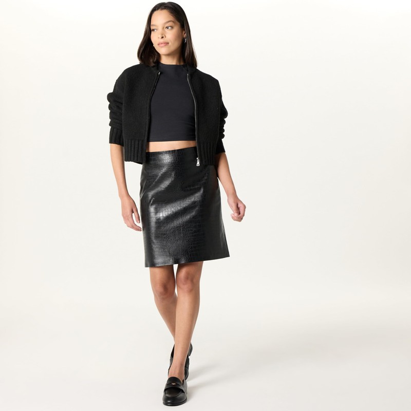 The Drop Ginger Pencil Skirt, Black Croc, S