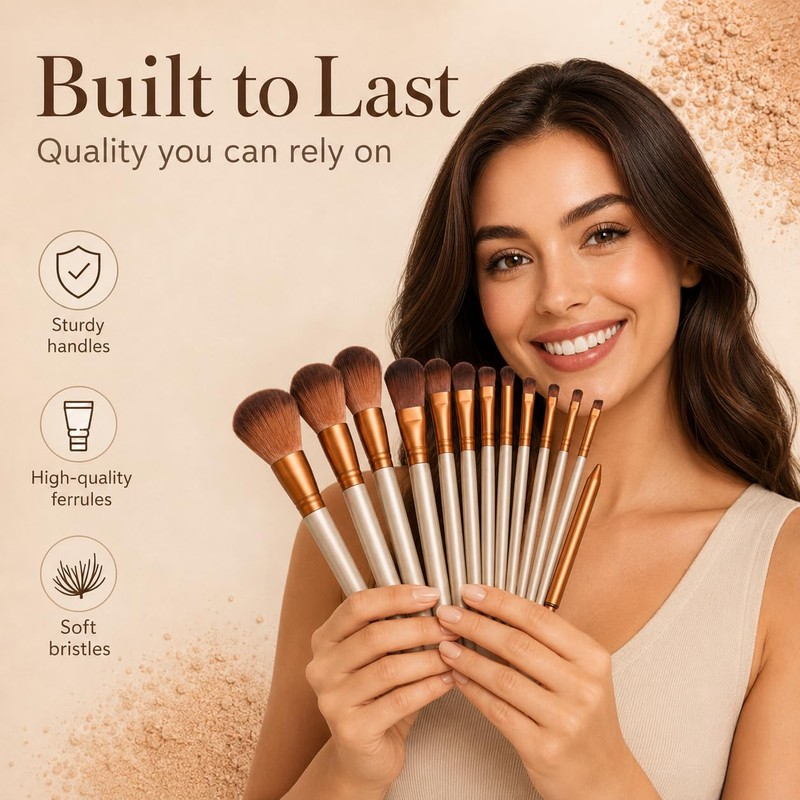 Glamza 12-Piece Make-up Brushes Set with Metal Case, Gold and