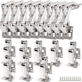 HOZEON 8 Pcs 4 Pairs 170 Degree Frameless Cabinet Doors Hinges with 64 Pcs Screws, 6 x 2 Inches Concealed Hydraulic Adjustable Mounting Hinges, Soft Closing Steel Buffer Dampers for Wardrobe