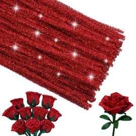 ZXIIXZ 100Pcs Pipe Cleaners Craft, Glitter Pipe Cleaners Crafting Creative Hand Craft Supplies for Festivals Bouquet DIY Crafts Decorations/Glitter Red