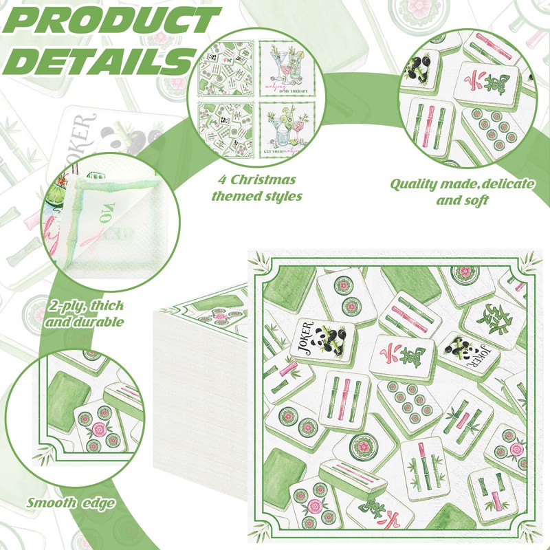 200 Pieces Mahjong Cocktail Napkins Disposable 4 Style 10" x