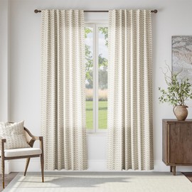 jinchan Linen Boho Curtains for Living Room Semi Sheer Gray Curtains for Bedroom 84 Inches Long Herringbone Printed Farmhouse Drapes, Rod Pocket Window Treatment Curtain Set of 2 Panels Grey on Linen