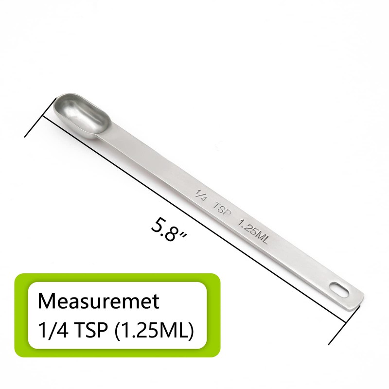 BERYLER 5PCS 1/4tsp (1.25ml) Single Measuring Spoon, Stainless Steel Long