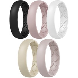 Egnaro Women's Silicone Anniversary Rings, Inner Arc Ergonomic Breathable Design with half sizes, Rubber Wedding Bands，5.5mm Wide-2mm Thick
