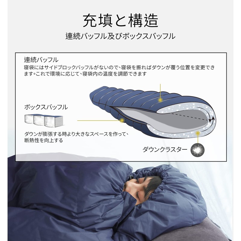 Litume 500g/630g 700 Fill Power Down Mummy Sleeping Bag, 6°C-20°C/3°C-15°C