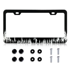 Forest Bigfoot License Plate Frame - American Flag Black Cool Metal License Plate Frame Holder Cover, Rust-Proof Waterproof Car Decorative Tag Frames for Standard Us Men Women 12x6 Inch