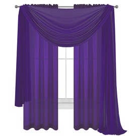 WPM Drape/Panels/Scarves/Treatment Beautiful Sheer Voile Window Elegance Curtains Scarf for Bedroom & Kitchen Fully Stitched and Hemmed,Set of 3: Panels 2 + 1 Scarf (Dark Purple)