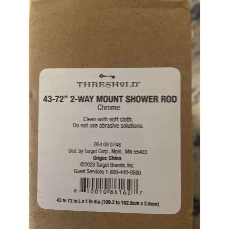 Threshold 2 Way Mount Chrome Shower Rod 43”-72” brand new